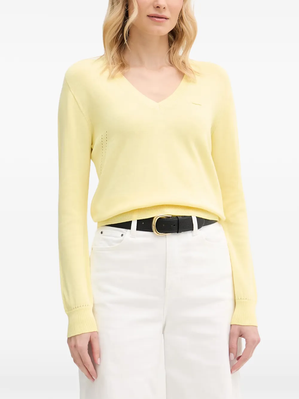 Lacoste Logo-patch V-neck Sweater In Yellow
