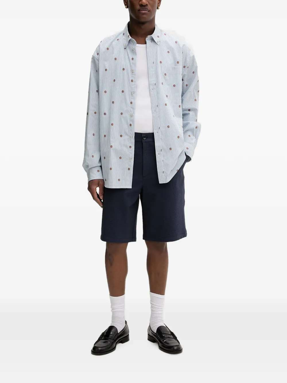 Les Deux Shorts met geborduurd logo en seersucker-textuur Blauw