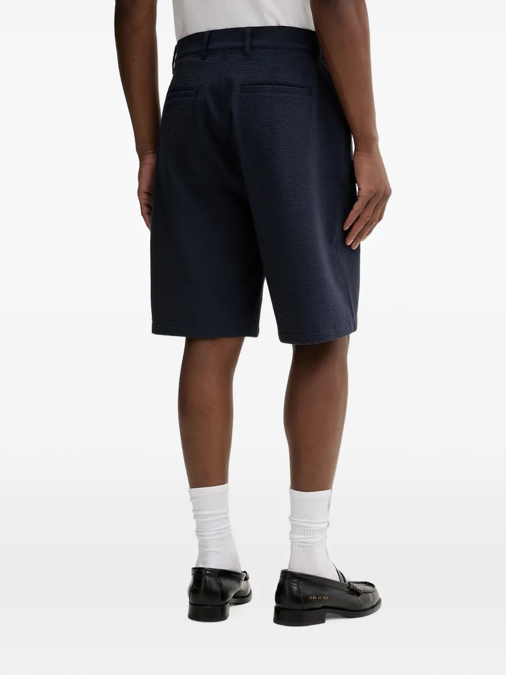 Les Deux Shorts met geborduurd logo en seersucker-textuur Blauw