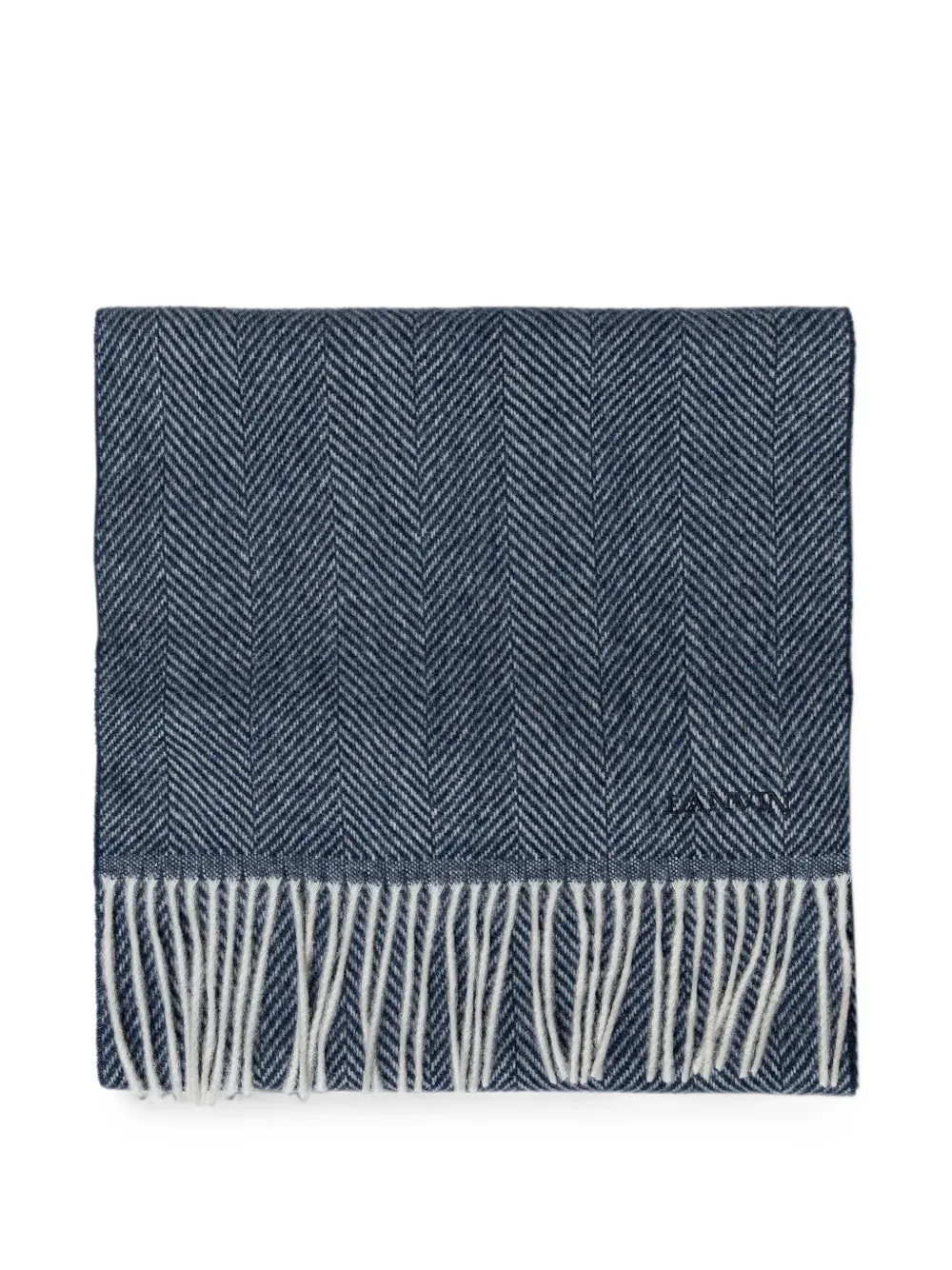 Lanvin herringbone-pattern fringed scarf - Blau