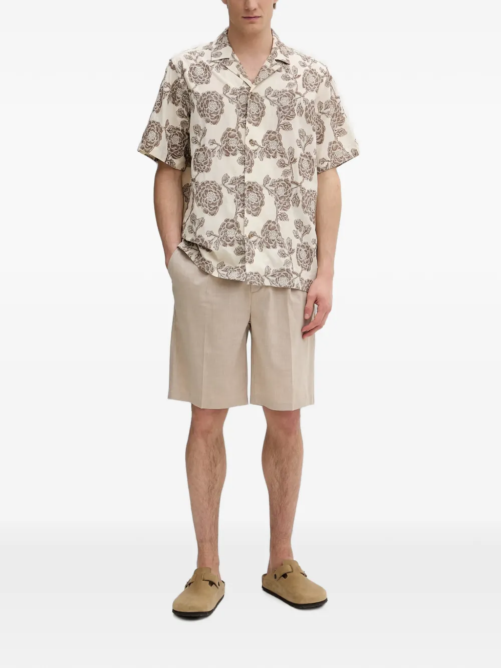 Les Deux Geplooide twill shorts Beige