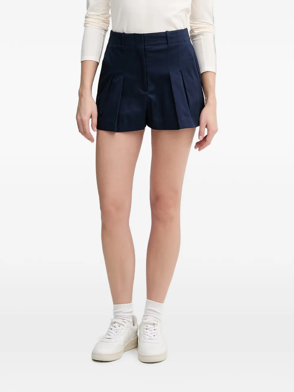 Lacoste Pleated Logo-patch Shorts In Blue