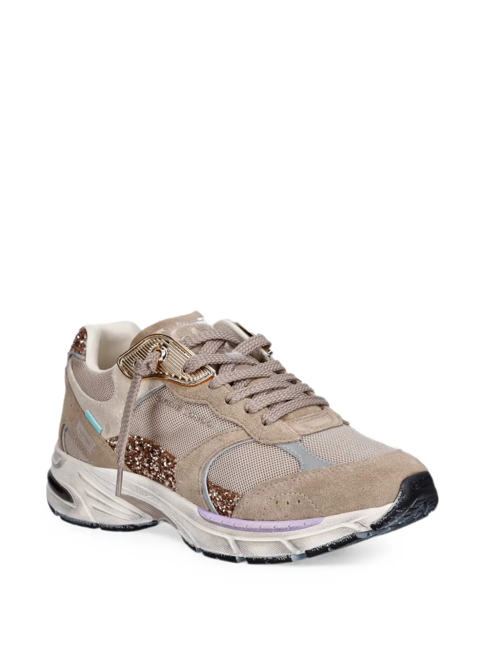 Crime London Fugitive 9094 glitter-embellished mesh-panelled sneakers Beige