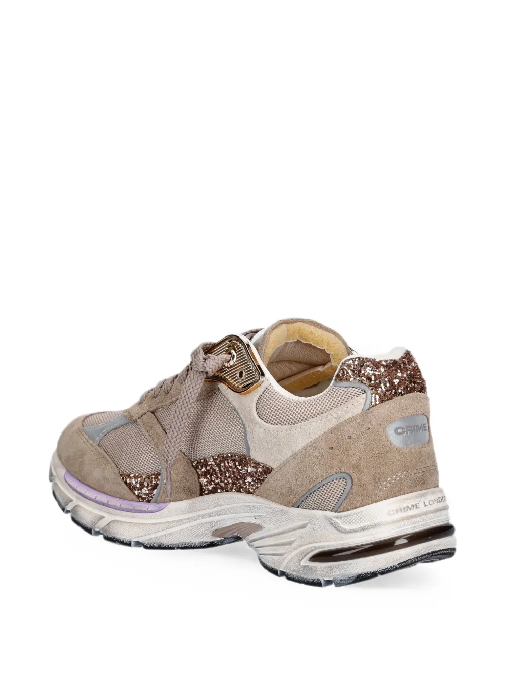Crime London Fugitive 9094 glitter-embellished mesh-panelled sneakers Beige
