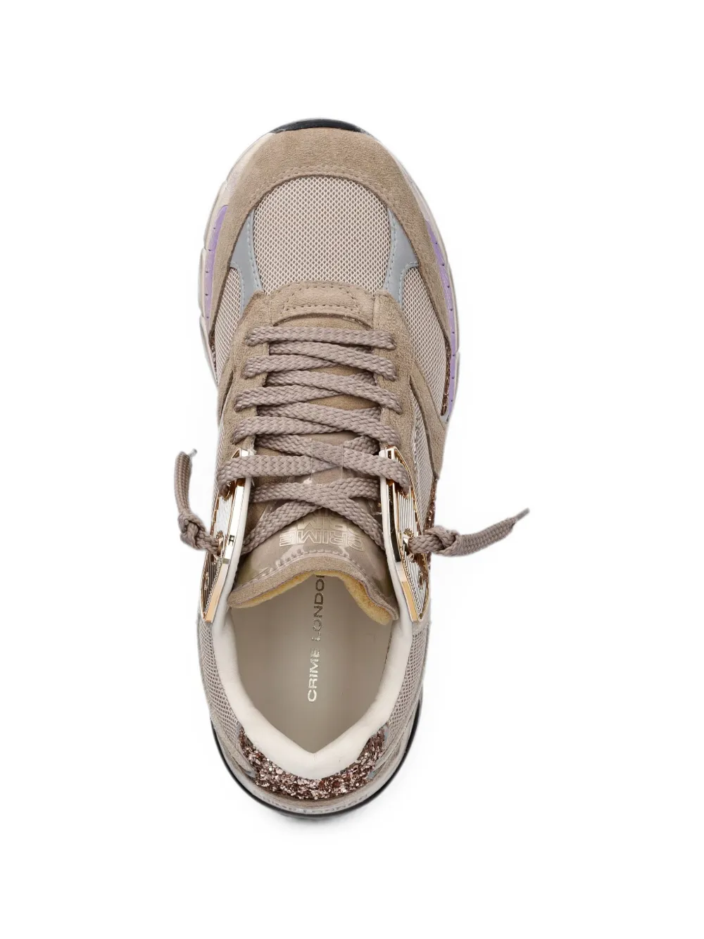 Crime London Fugitive 9094 glitter-embellished mesh-panelled sneakers Beige