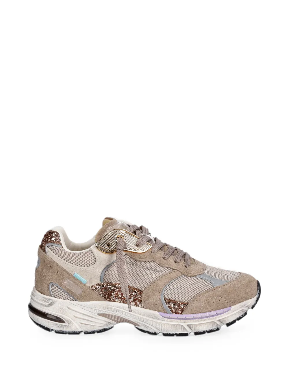 Crime London Fugitive 9094 glitter-embellished mesh-panelled sneakers Beige