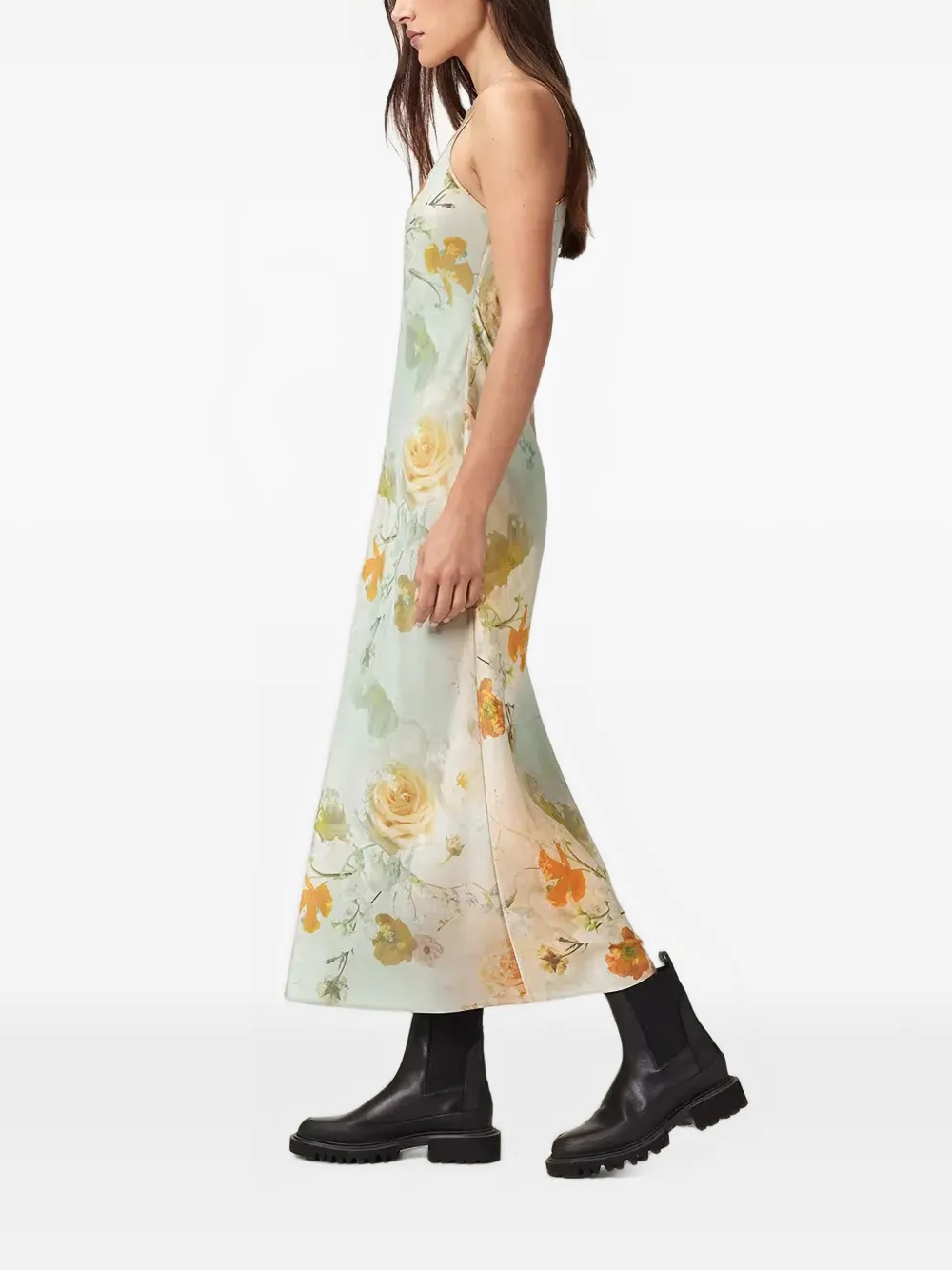 AllSaints Bryony midi-jurk met bloemenprint Beige