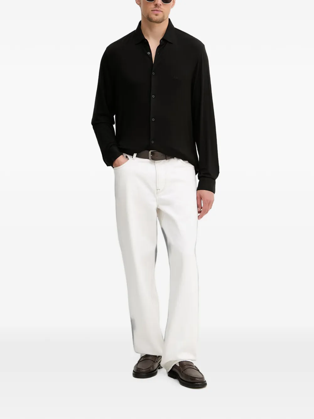 Armani Exchange Overhemd met geborduurd logo Zwart