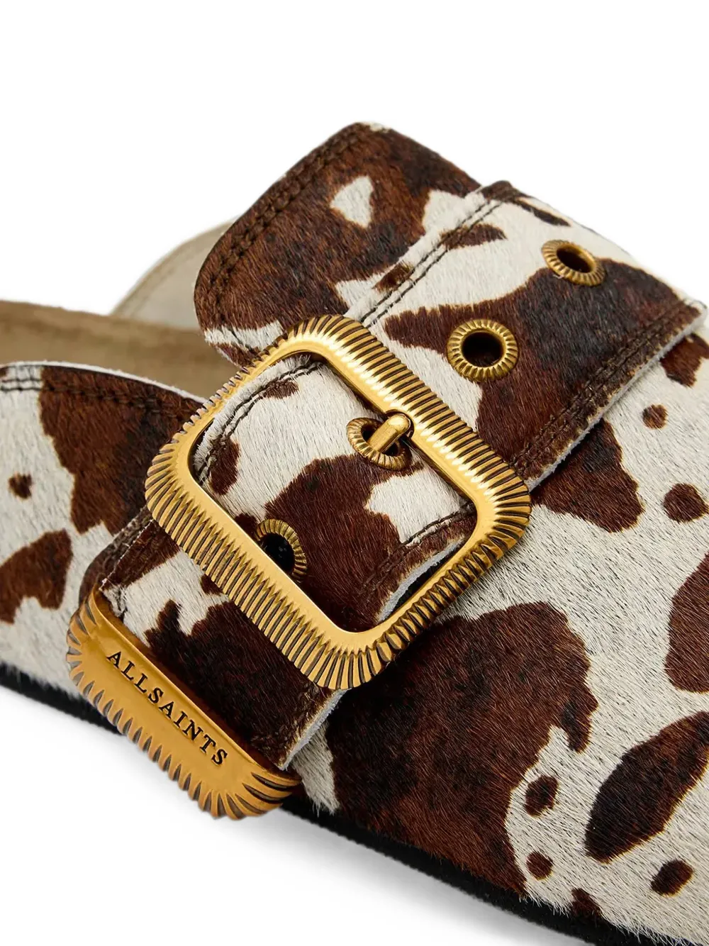 AllSaints Staffa cow-print buckled mules Wit