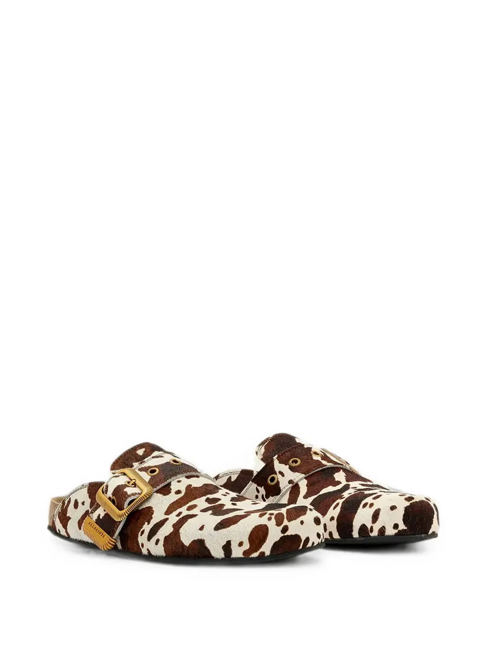 AllSaints Staffa cow-print buckled mules Wit