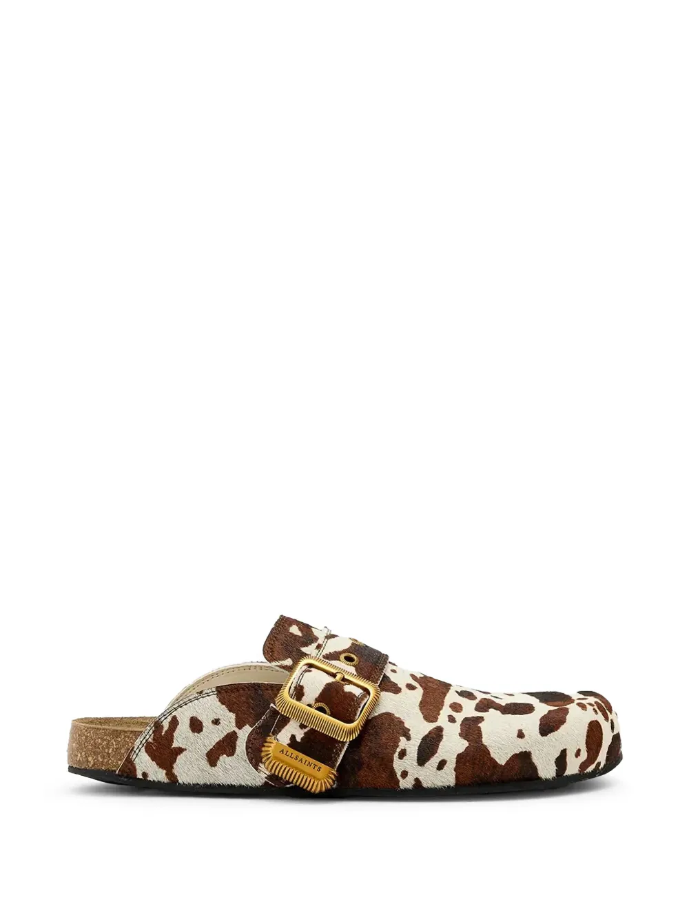 AllSaints Staffa cow-print buckled mules Wit