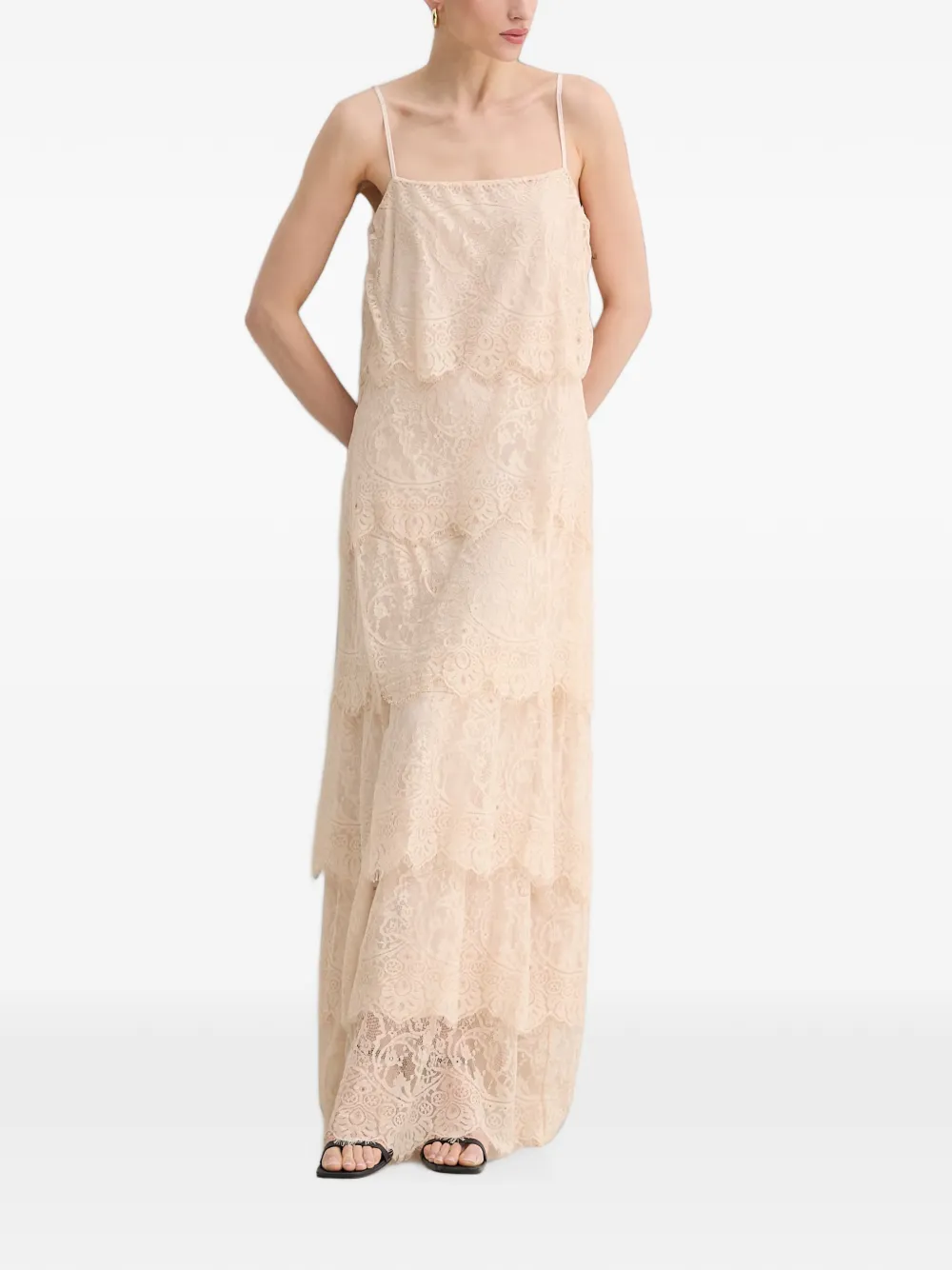 Aniye By Silva gelaagde maxi-dress met kant Beige