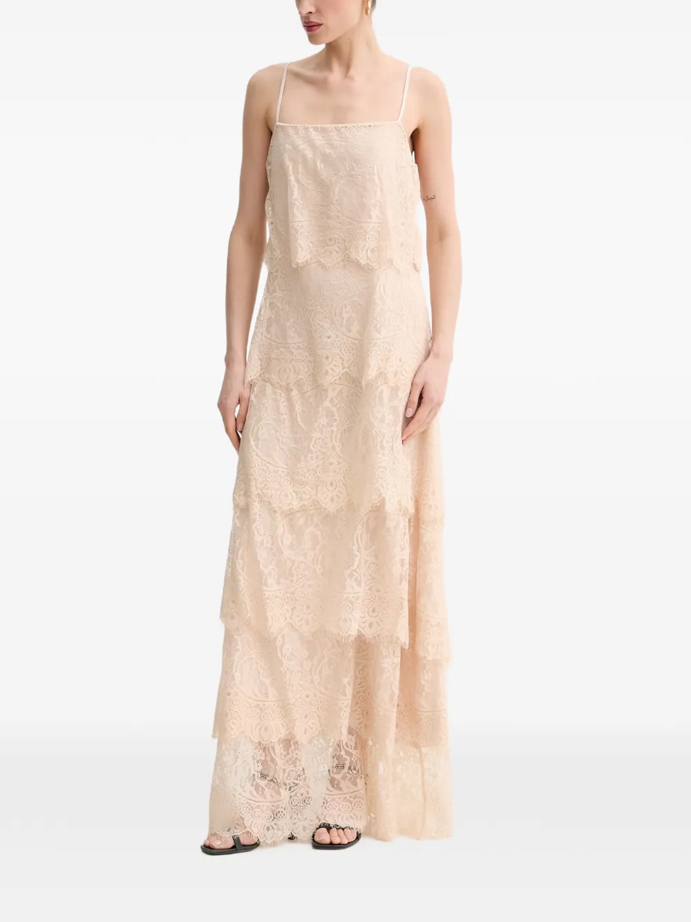 Aniye By Silva tiered lace-overlay maxi dress - Toni neutri