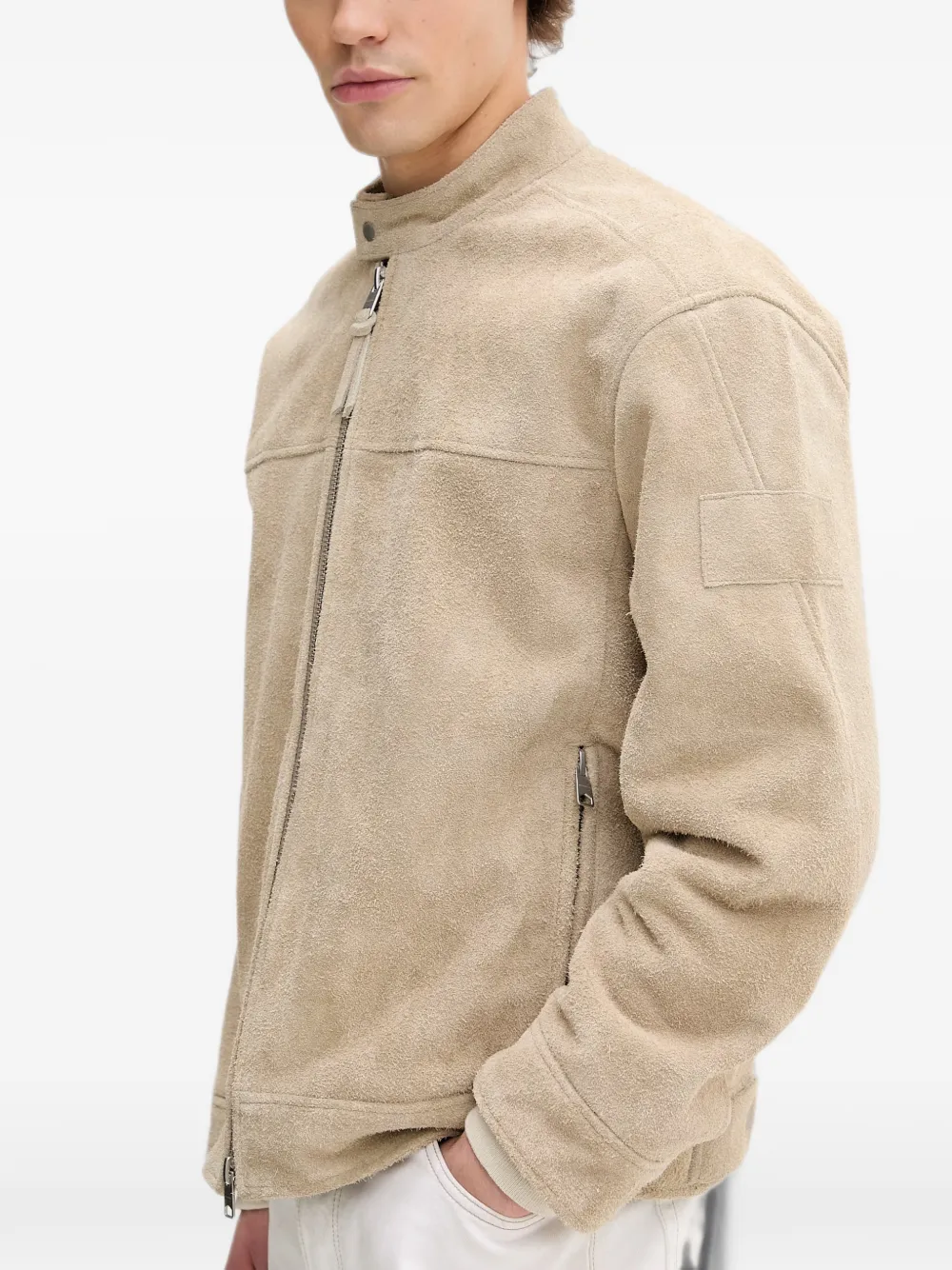 AllSaints Felix suède jack met bandkraag Beige