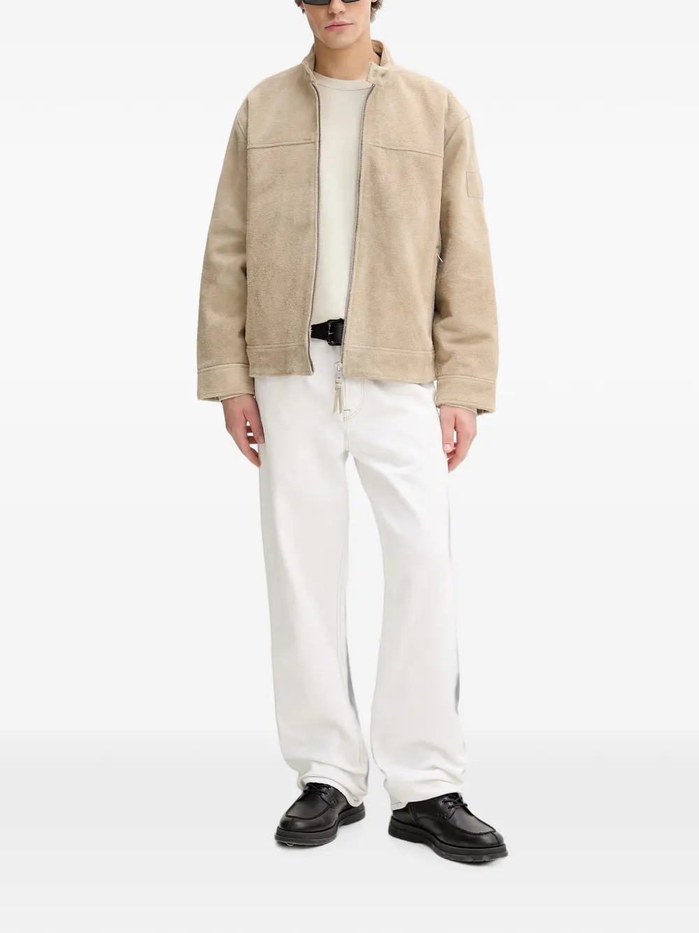 AllSaints Felix suède jack met bandkraag Beige