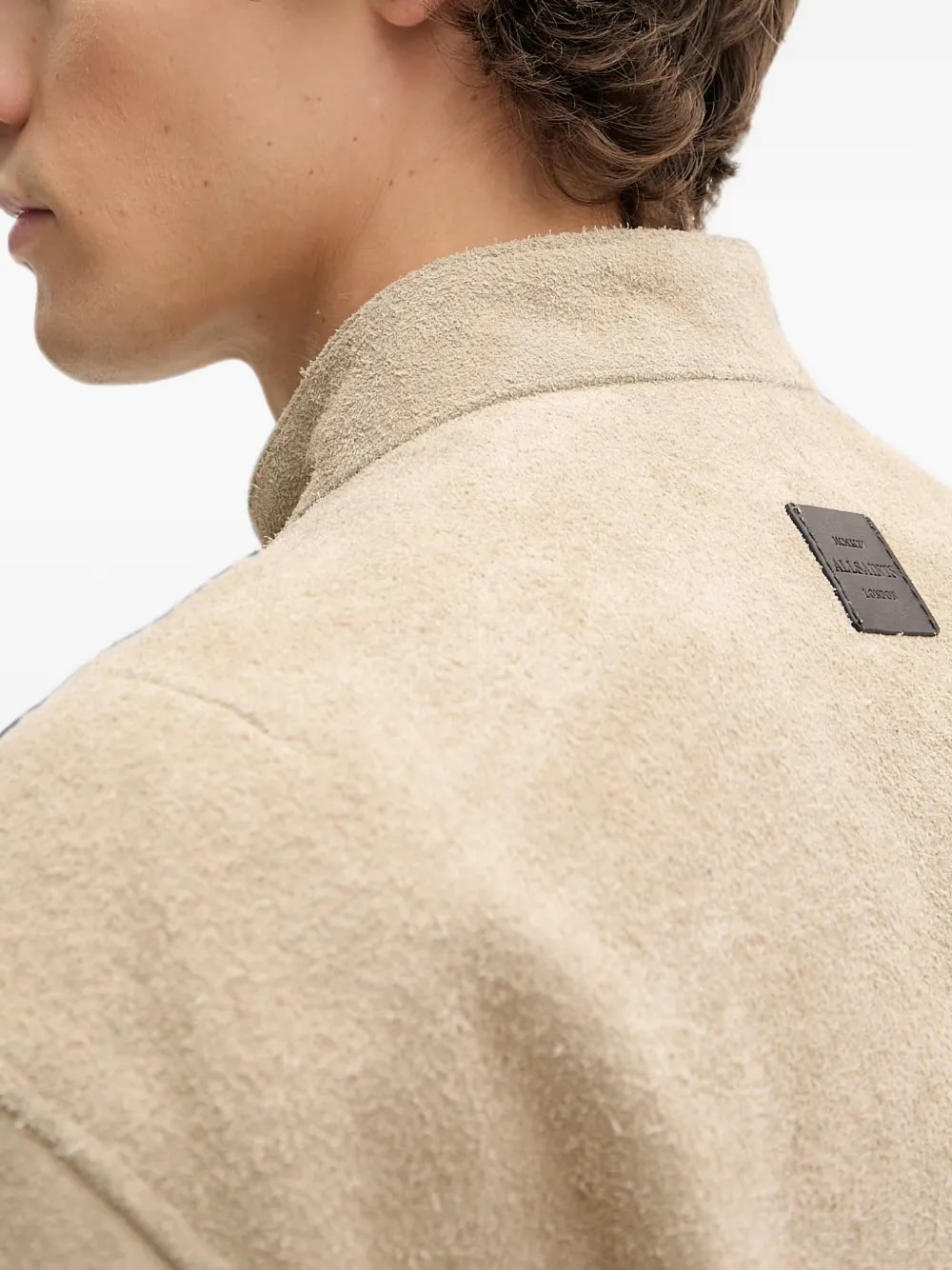 AllSaints Felix suède jack met bandkraag Beige