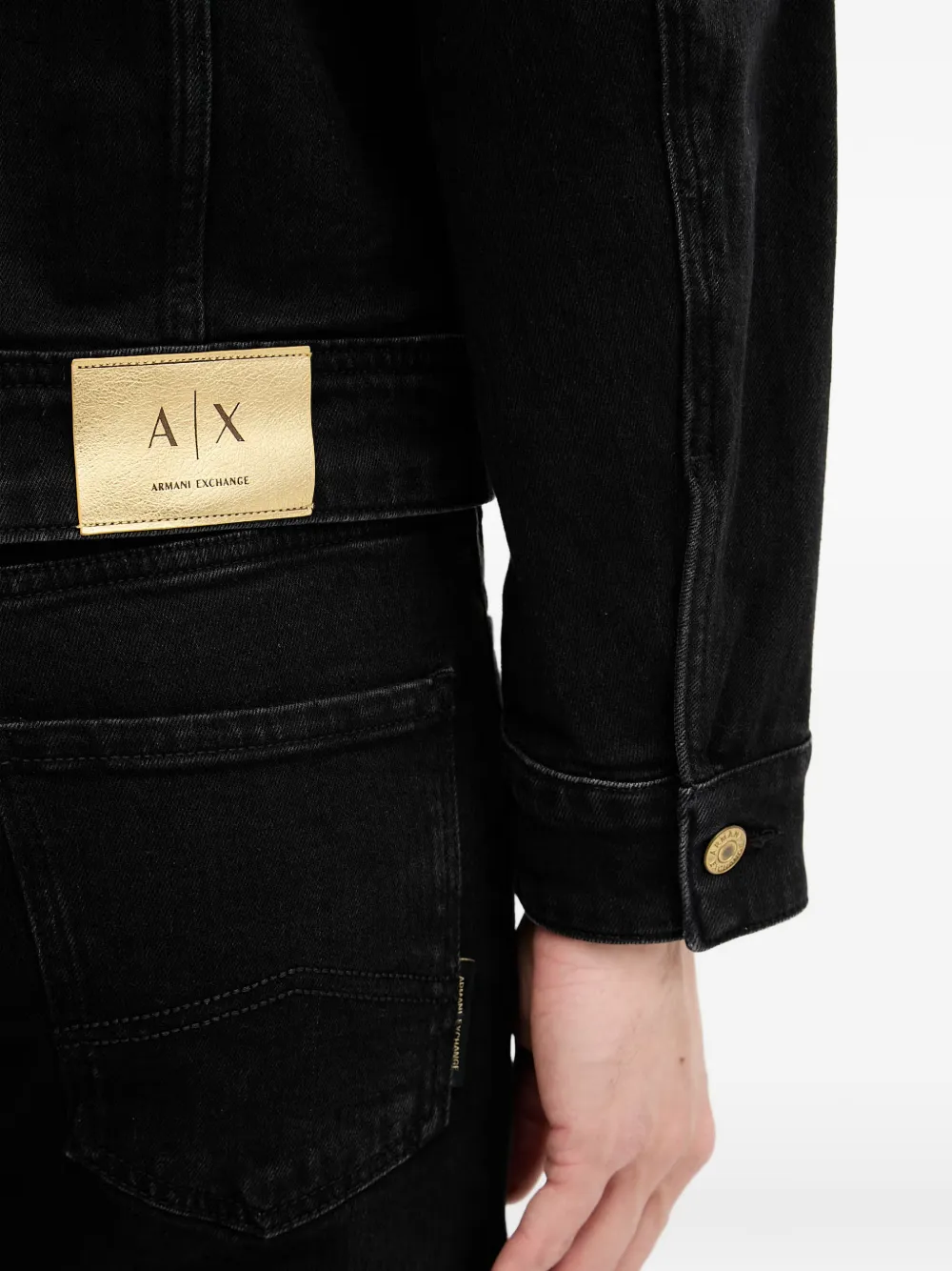 Armani Exchange Logo-patch Denim Jacket In Black