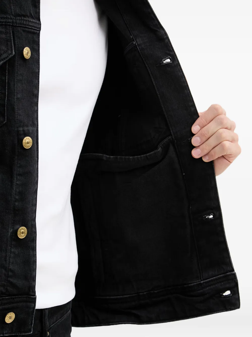 Armani Exchange Logo-patch Denim Jacket In Black