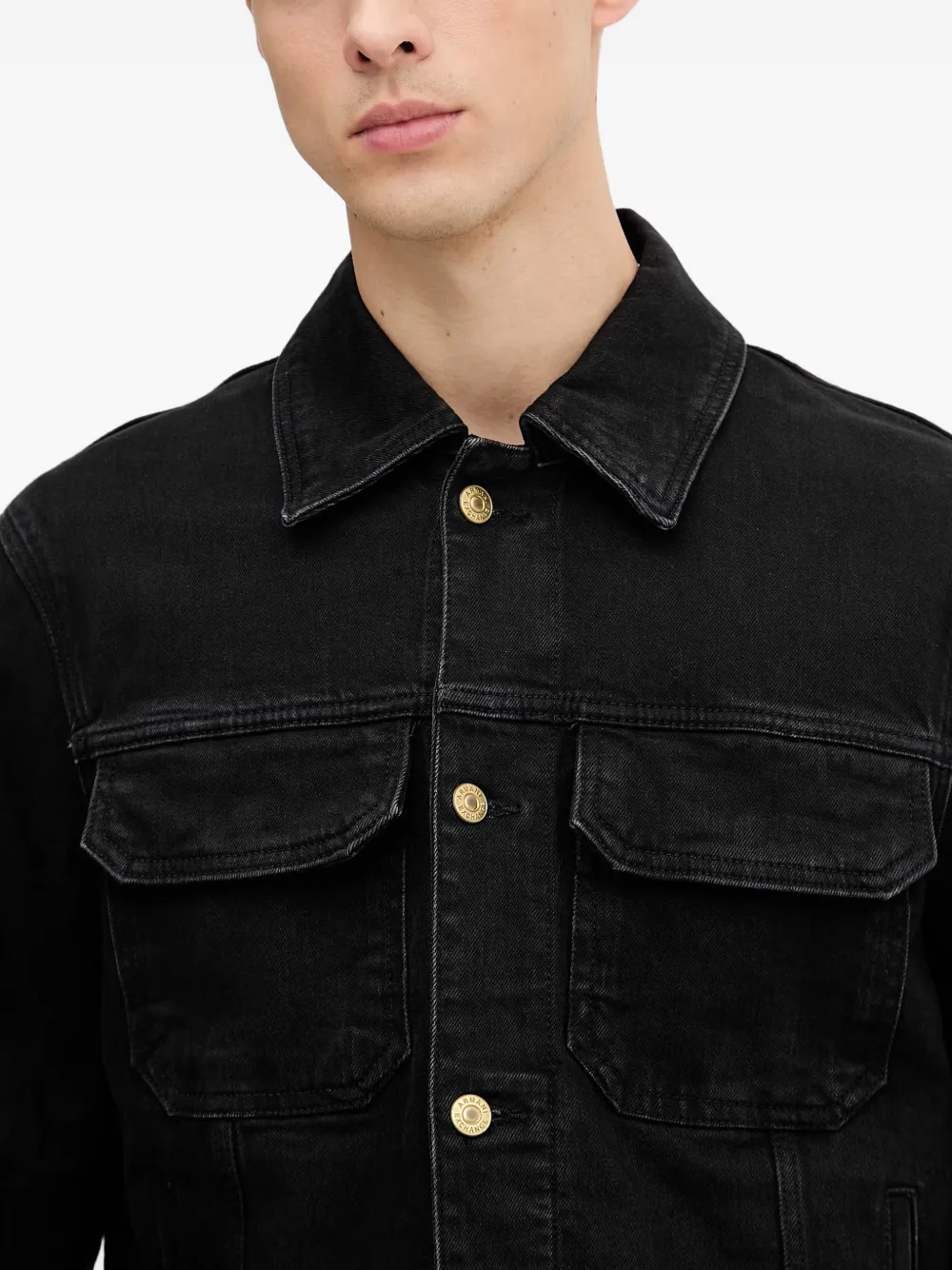 Armani Exchange Logo-patch Denim Jacket In Black