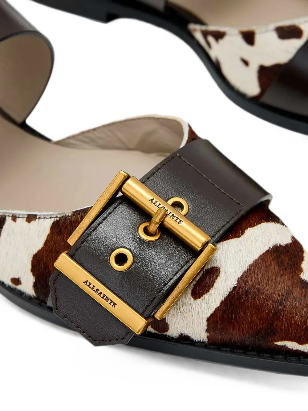 AllSaints Sutton ballerina's met koeienprint en gesp Bruin