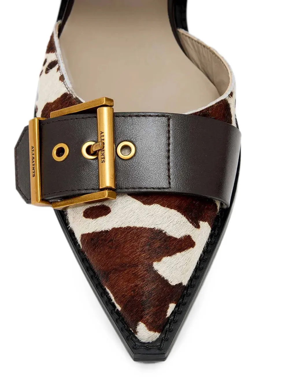 AllSaints Sutton ballerina's met koeienprint en gesp Bruin