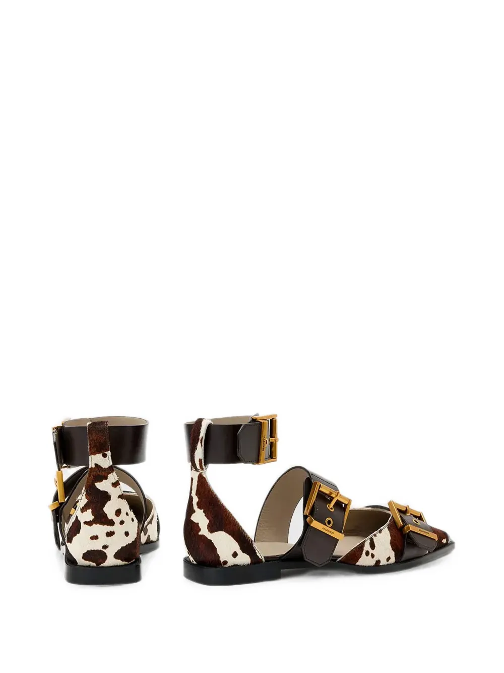AllSaints Sutton ballerina's met koeienprint en gesp Bruin