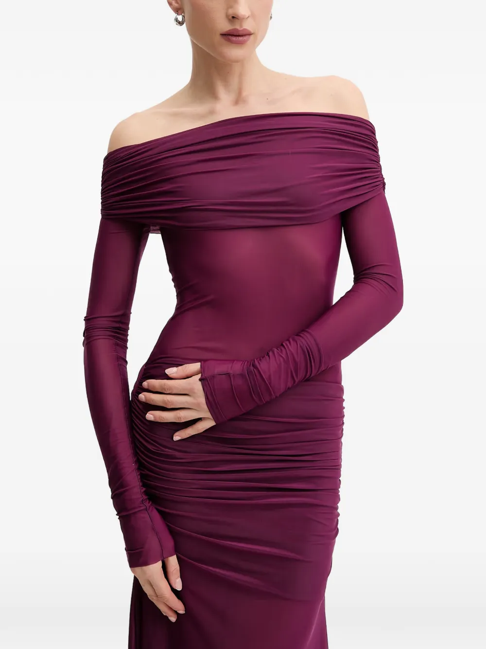 Aniye By Xena off-shoulder asymmetrische maxi-jurk met ruches Paars