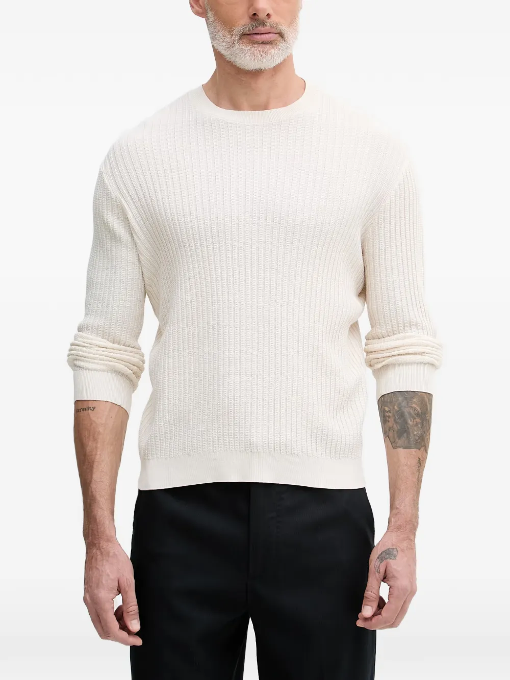 Armani Exchange Ribbed-knit Sweater In White