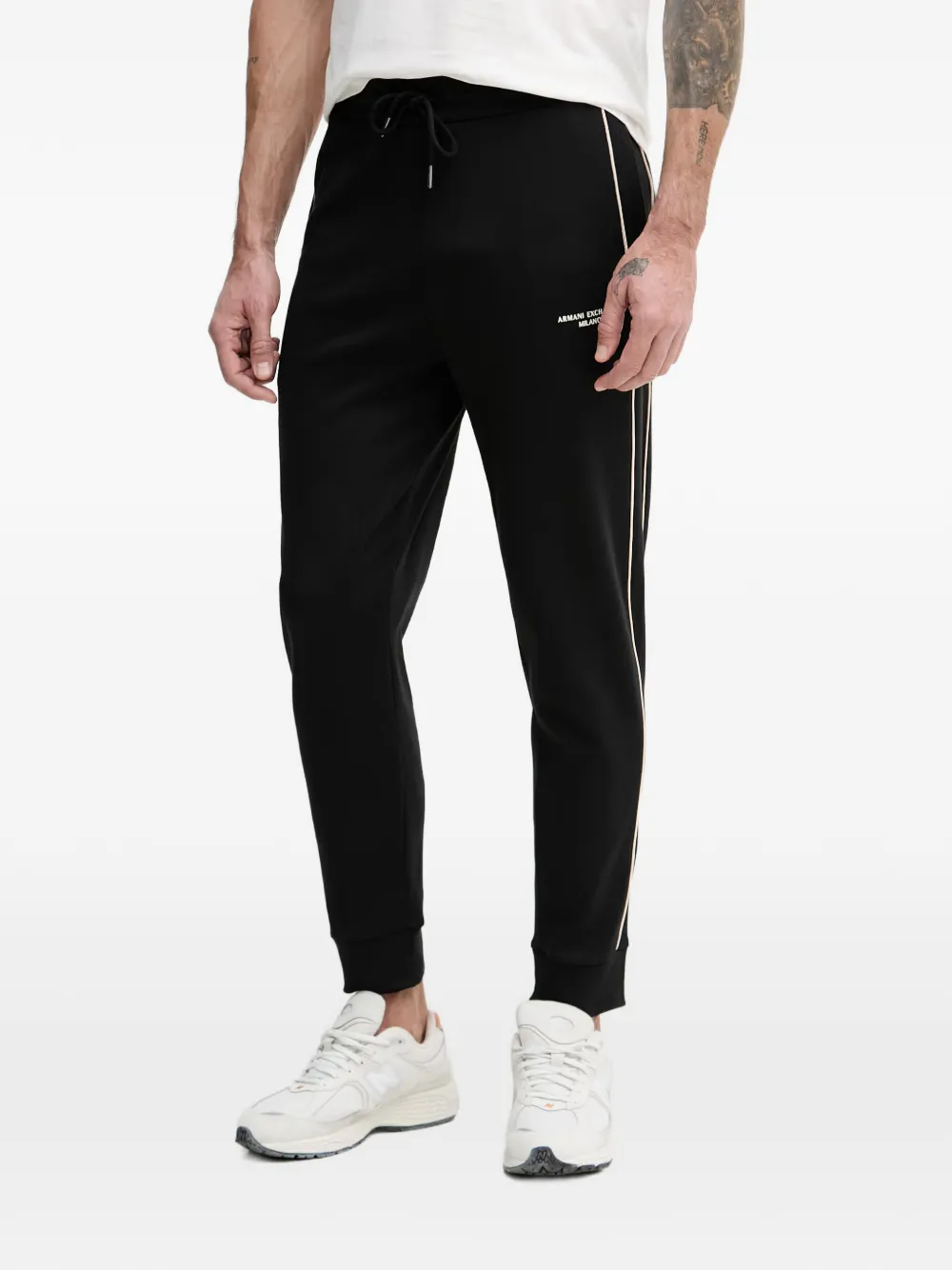 Armani Exchange logo-print piped track pants - Nero