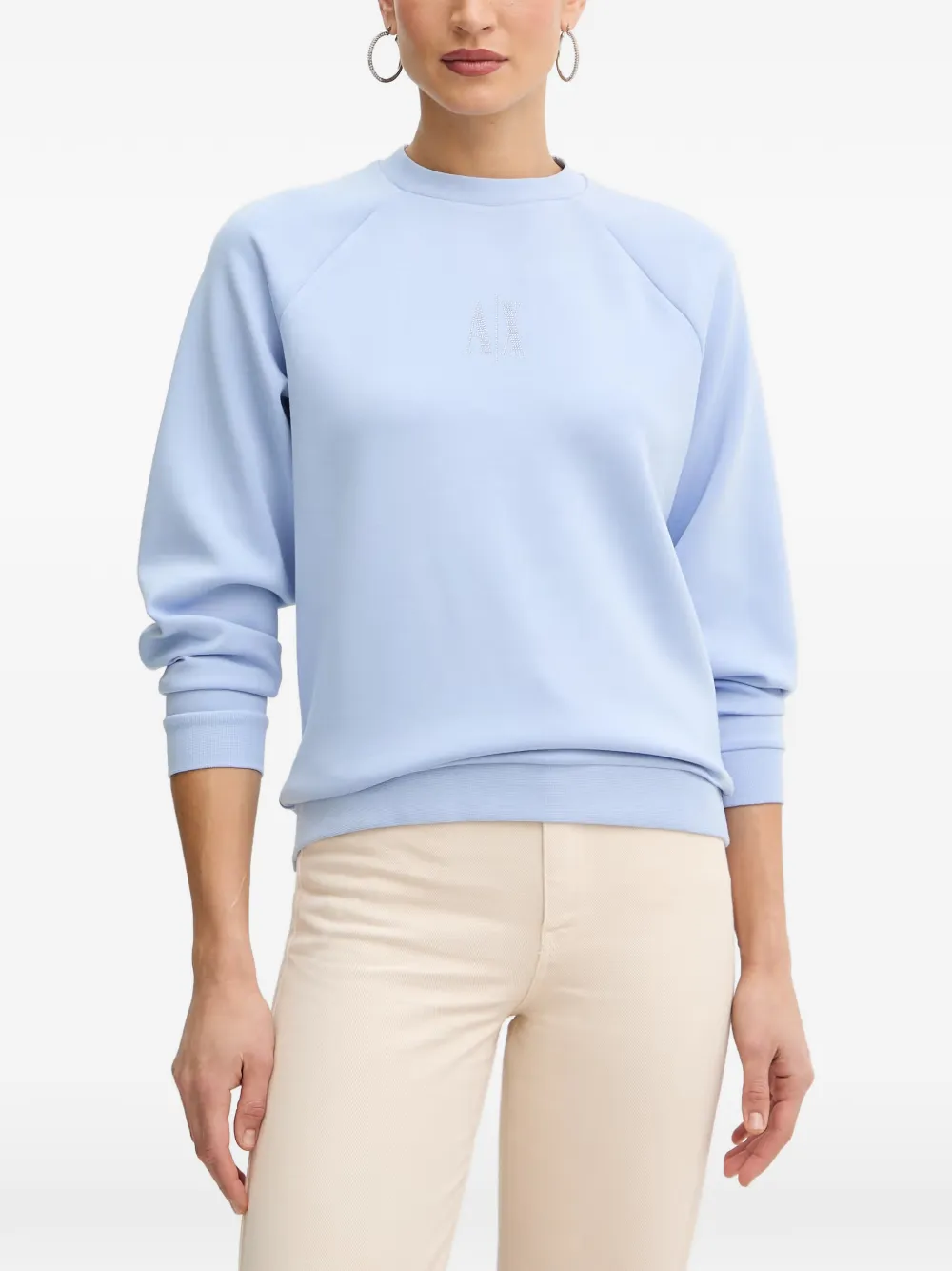 Armani Exchange Rhinestone-logo Raglan-sleeve Sweater In Blue