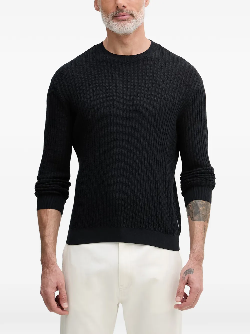 Armani Exchange Ribbed-knit Sweater In Black