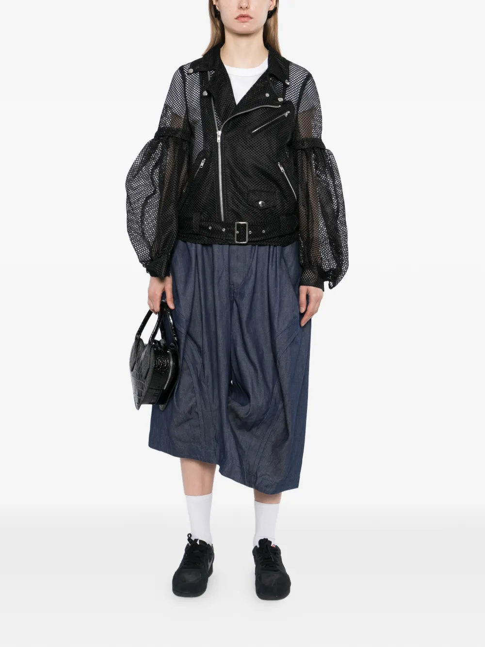 Black Comme Des Garçons Jack met mesh vlakken en pofmouwen Zwart
