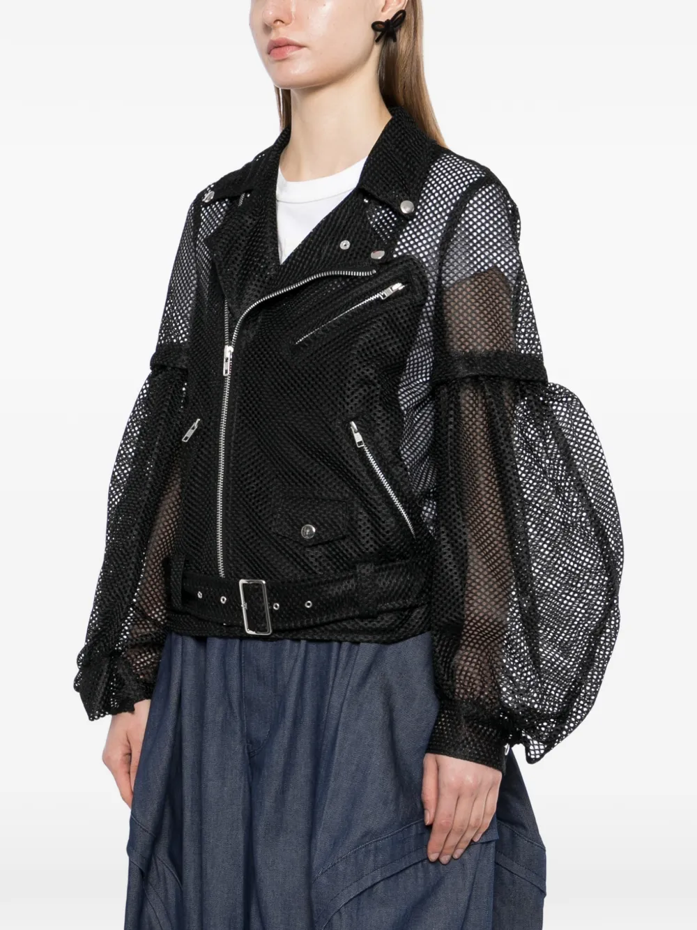Black Comme Des Garçons Jack met mesh vlakken en pofmouwen Zwart