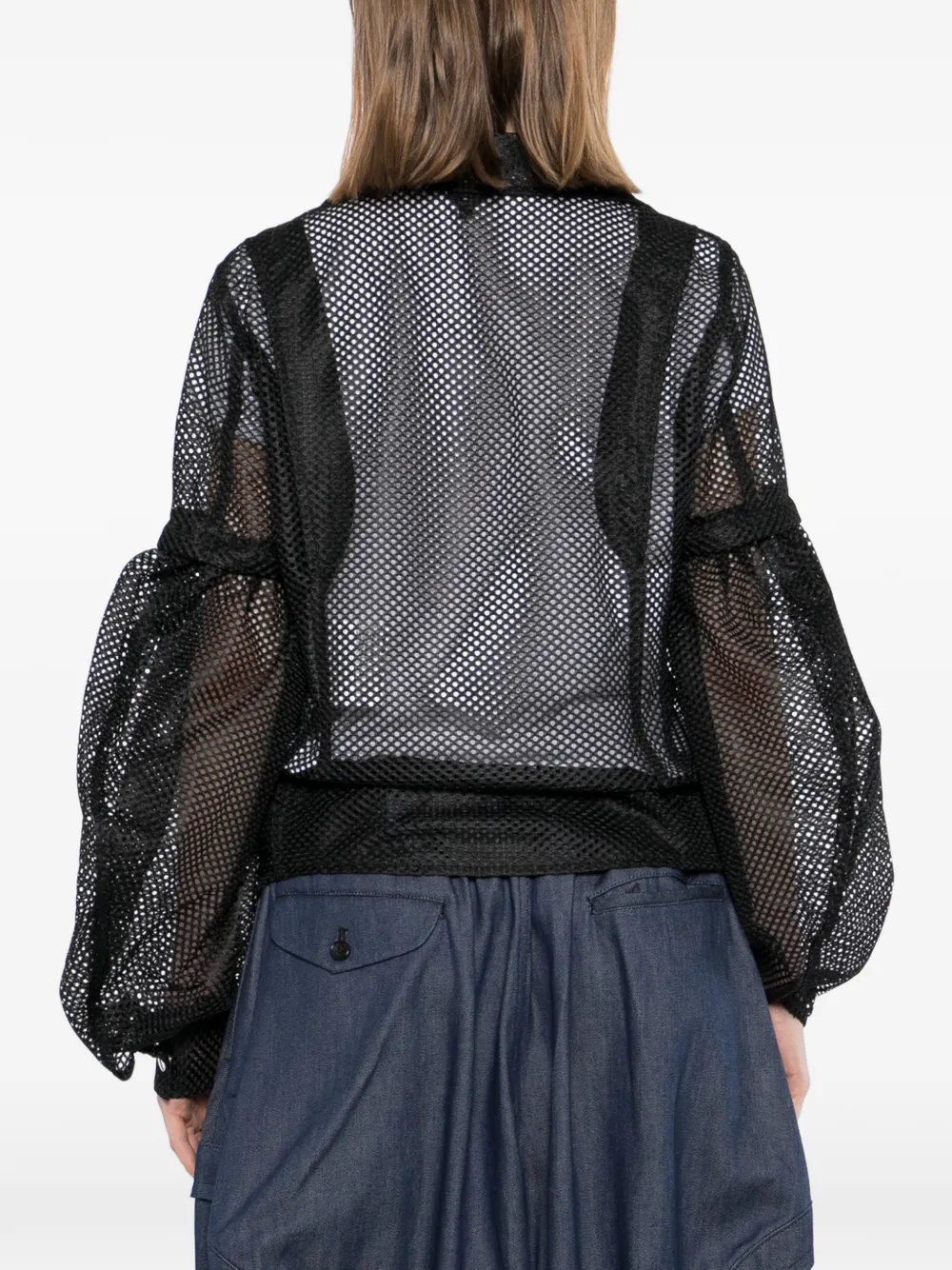 Black Comme Des Garçons Jack met mesh vlakken en pofmouwen Zwart