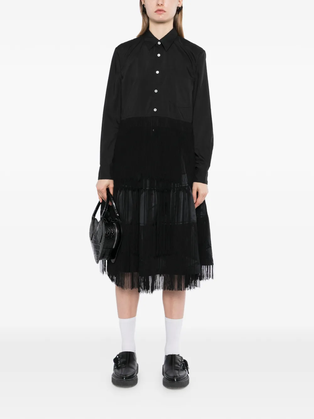Black Comme Des Garçons Gelaagde rok met franje detail Zwart