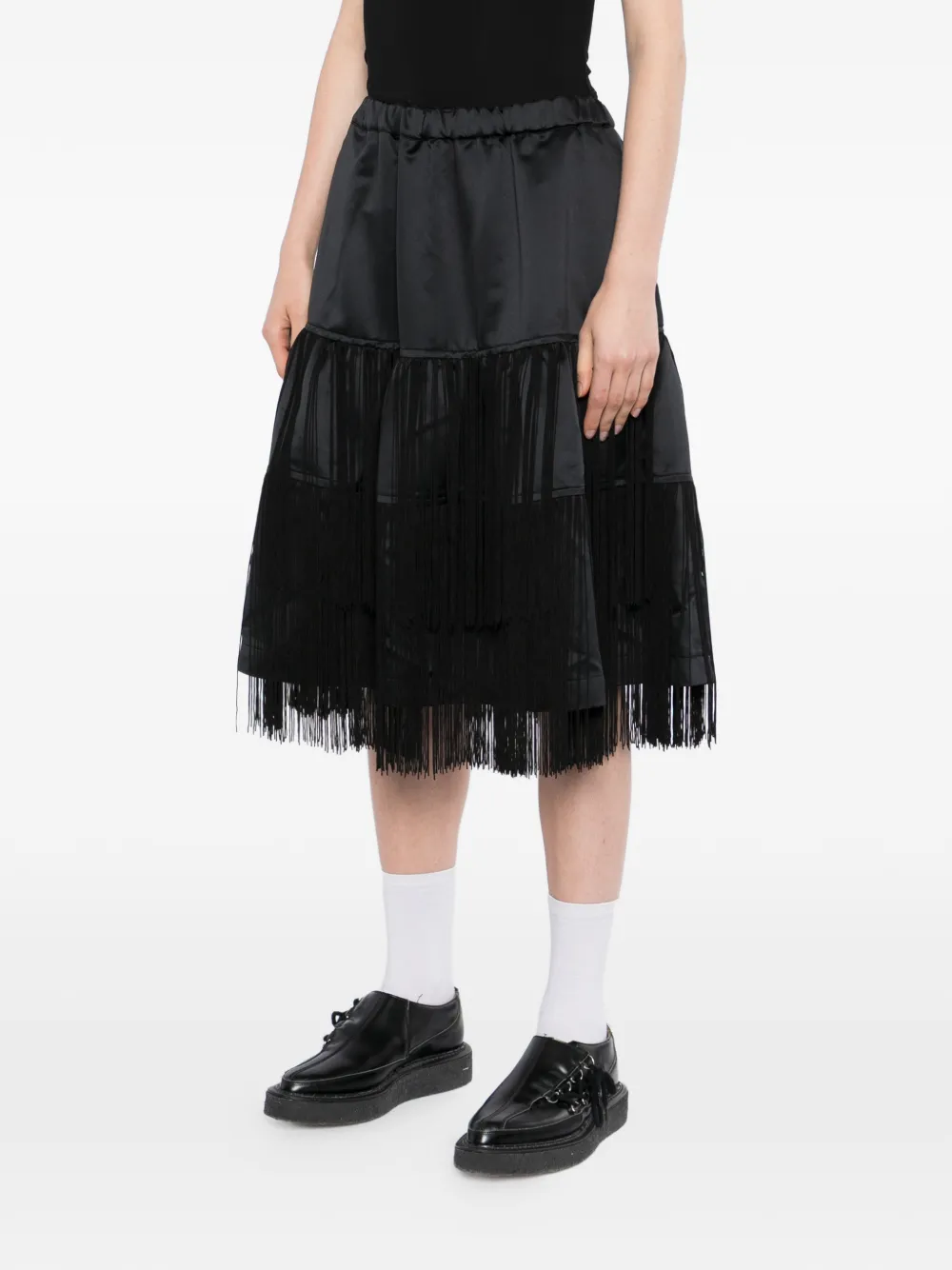 Black Comme Des Garçons Gelaagde rok met franje detail Zwart