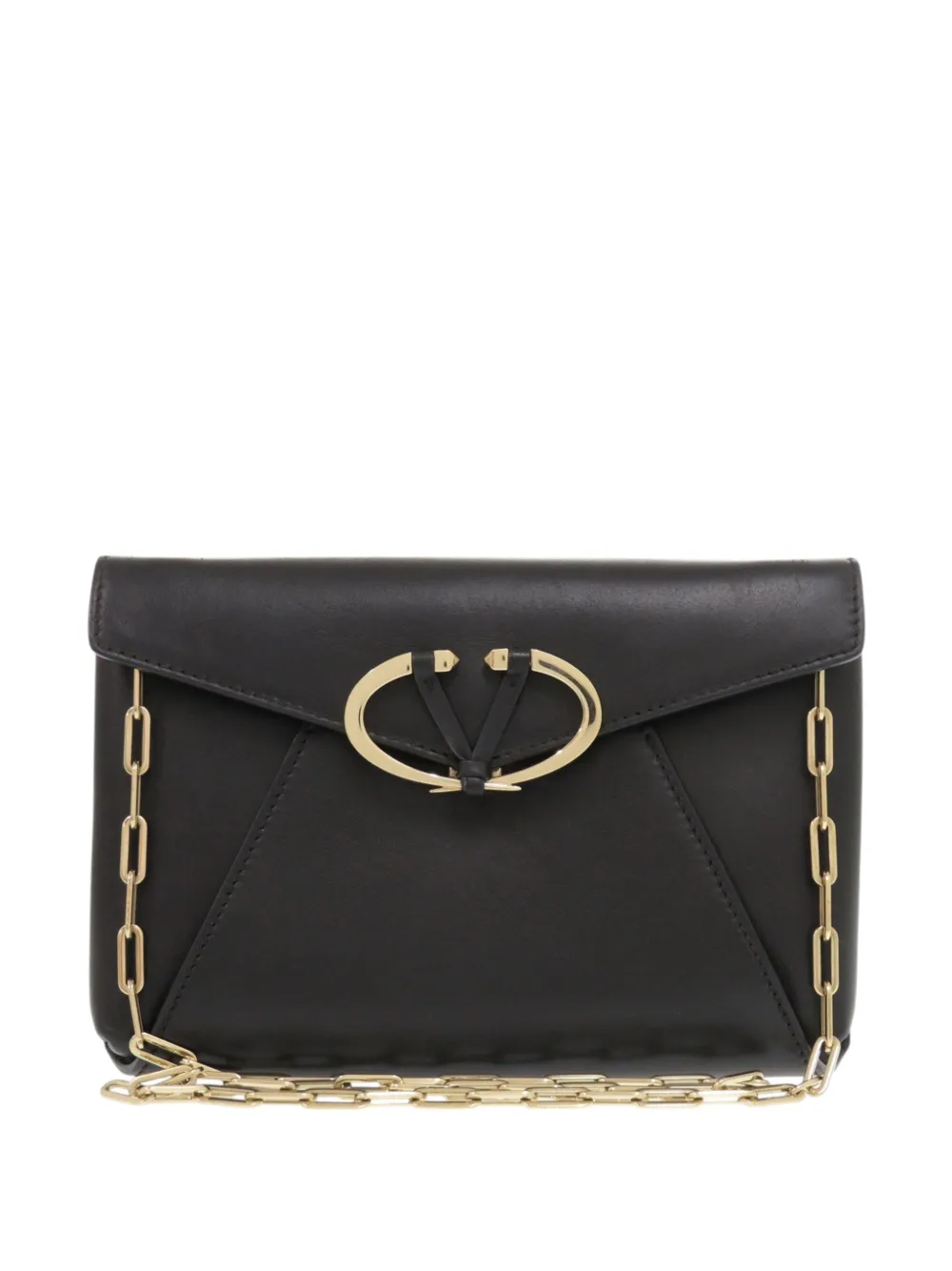 Valentino Garavani Pre-Owned 2018-2025 Leather V Rivet Chain Clutch crossbody bag - Nero