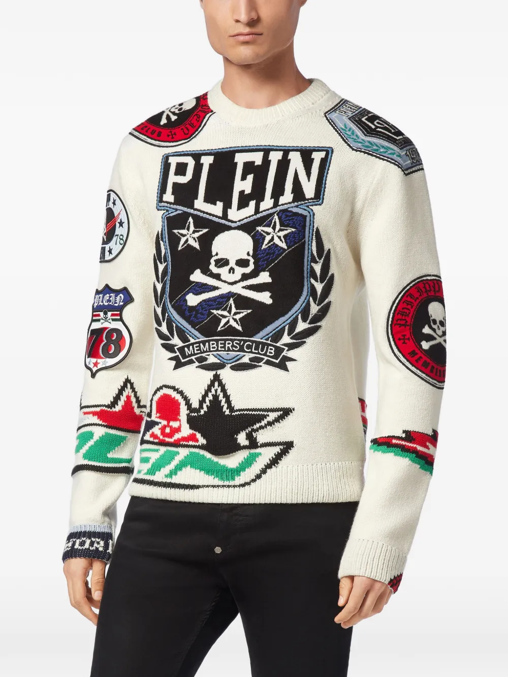 Philipp Plein Trui met ronde hals en patches Beige
