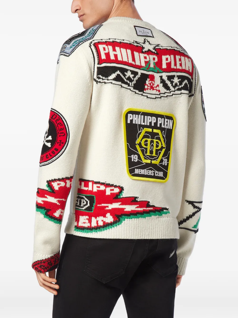 Philipp Plein Trui met ronde hals en patches Beige