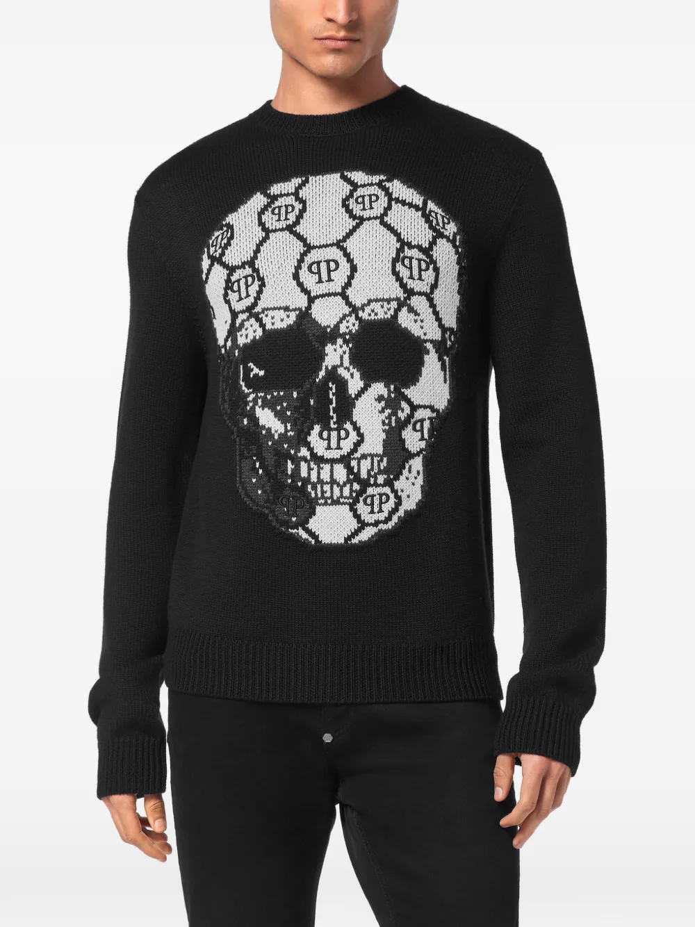 Philipp Plein Trui met ronde hals en doodskop Zwart
