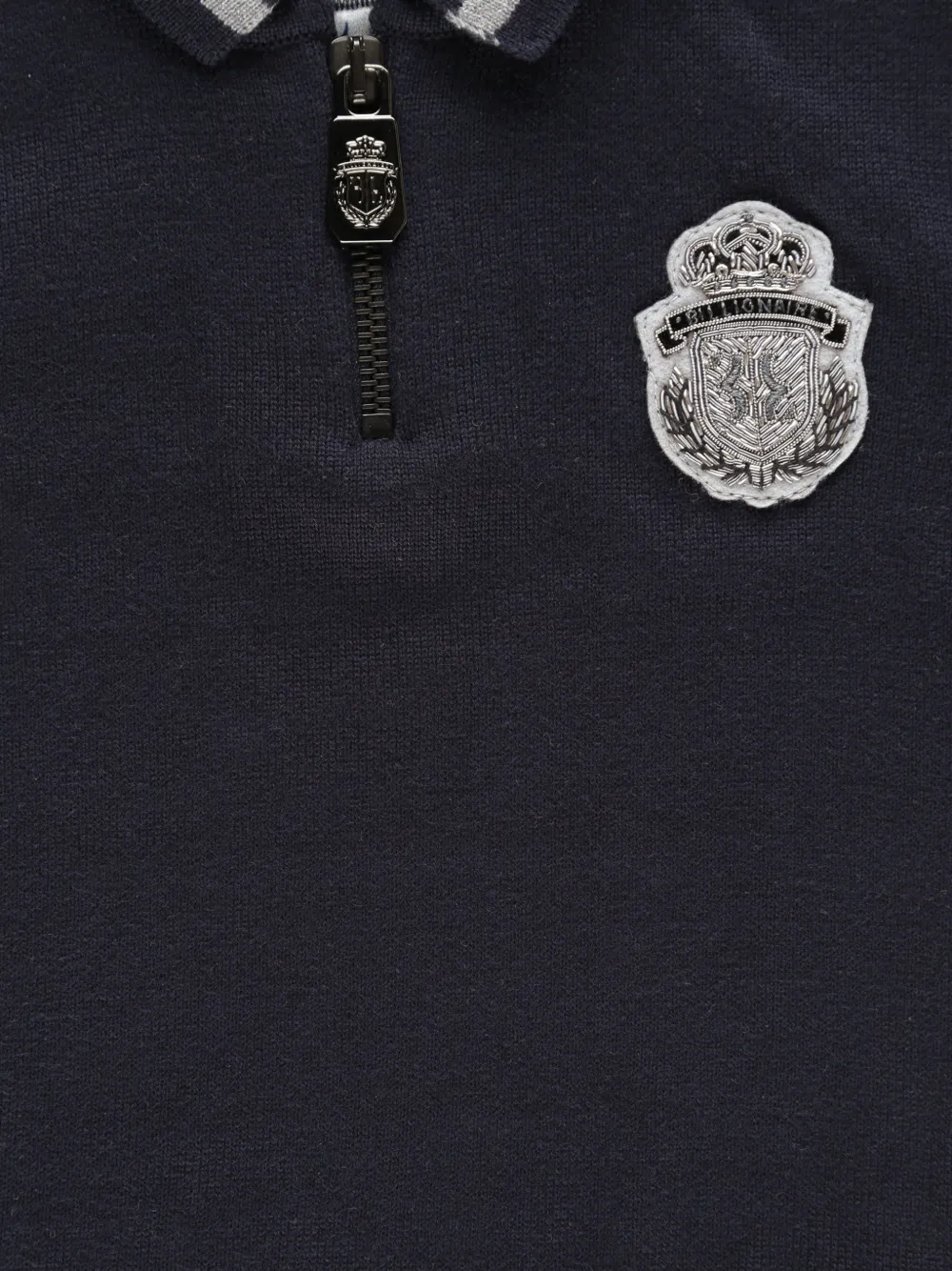 Billionaire Kids Crest katoenen pullover met geborduurd detail en kwartrits Blauw