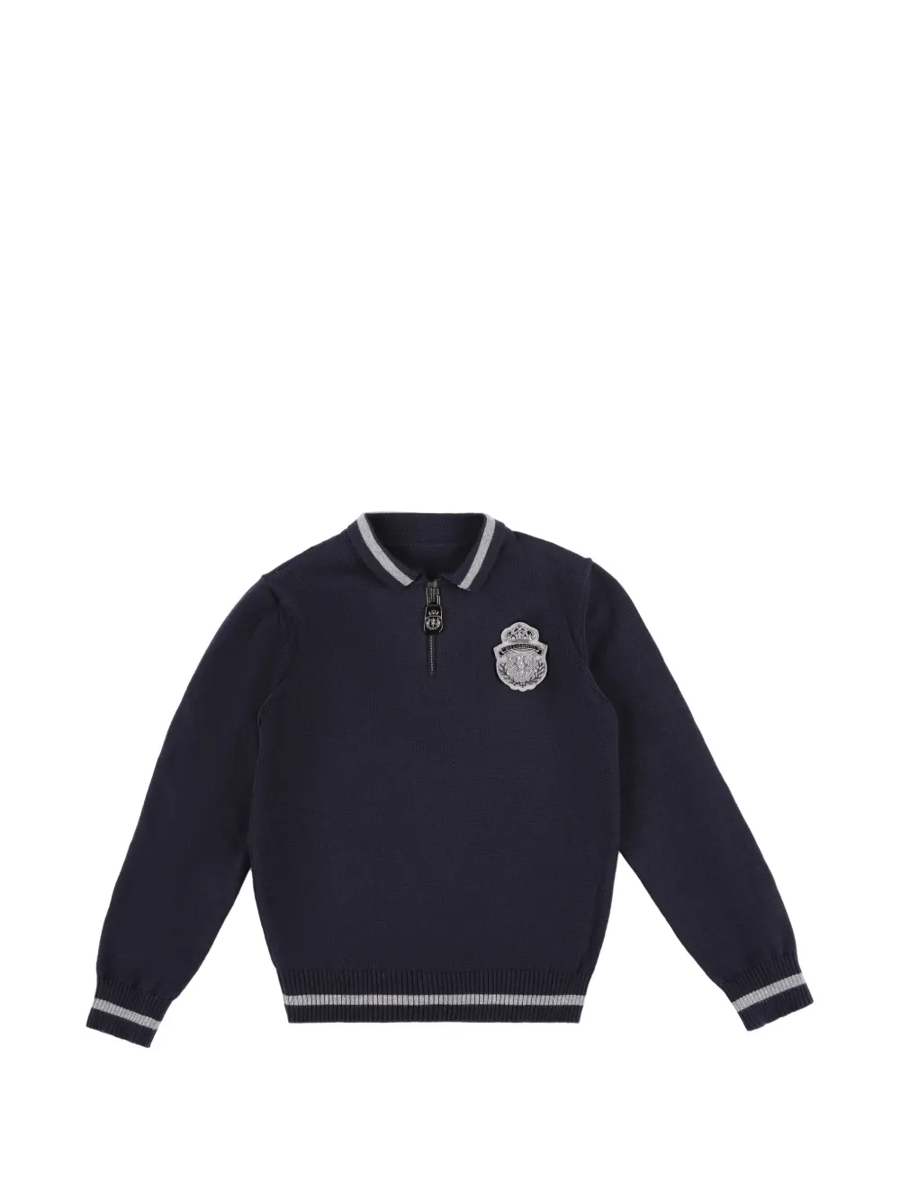 Billionaire Kids Crest quarter-zip embroidered-detail cotton pullover - Blu