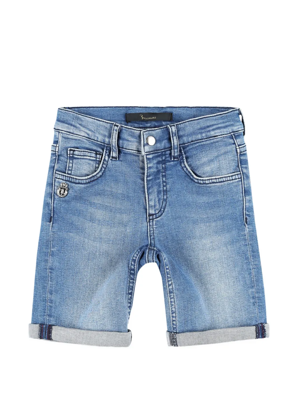 Billionaire Kids logo-crest denim shorts - Blau