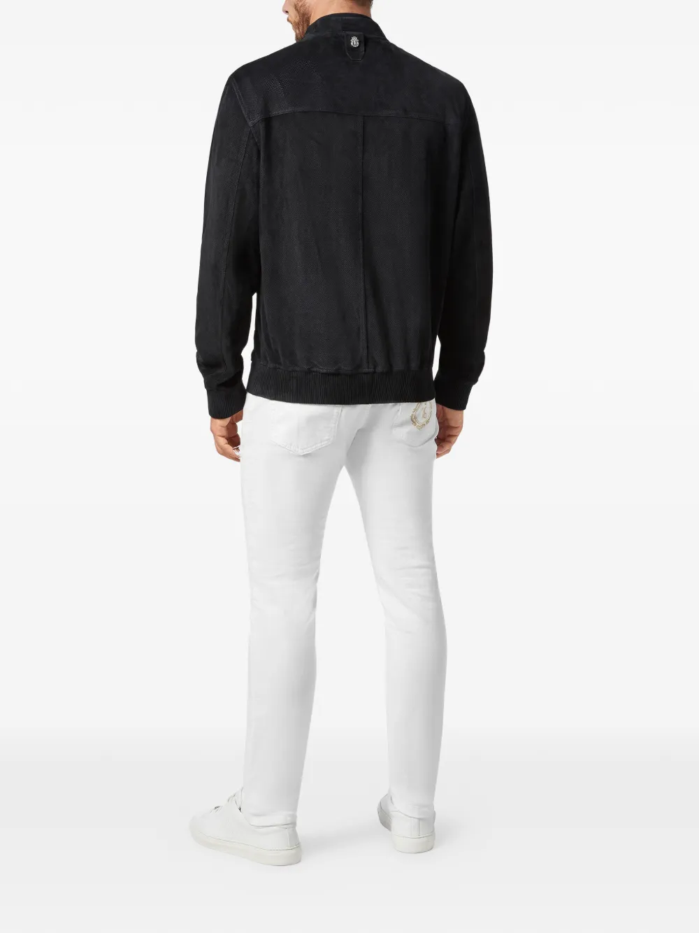 Billionaire Leren jack met wapenschild patch Blauw