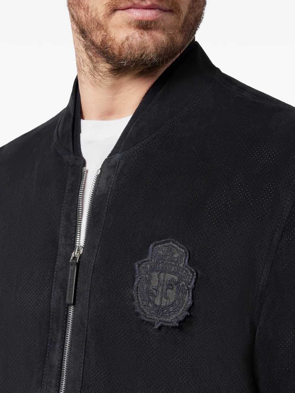 Billionaire Leren jack met wapenschild patch Blauw