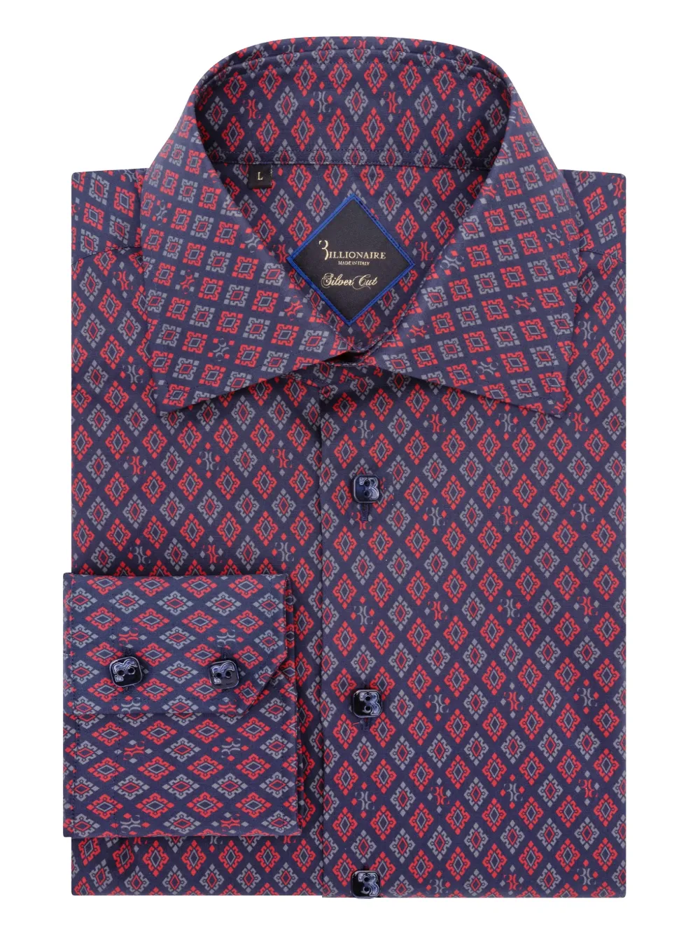 Billionaire Shirt Silver Cut Flavio geometrisch overhemd Blauw