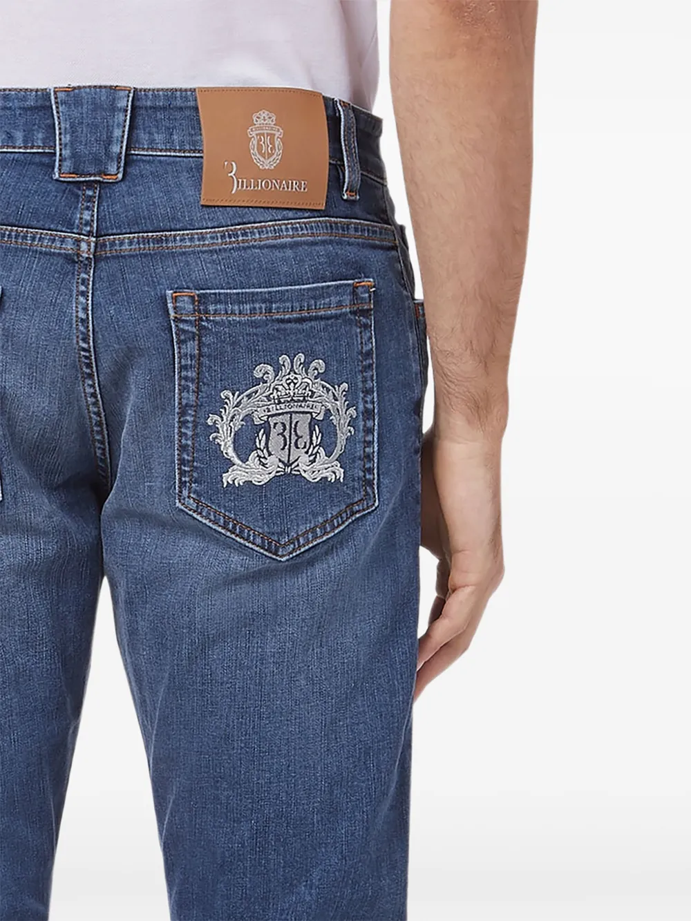 Billionaire Baroque straight jeans met borduurwerk Blauw
