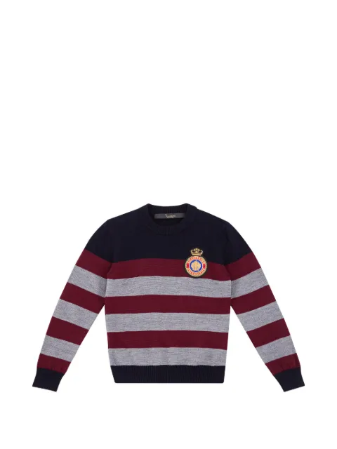 Billionaire Kids crest-embroidered striped sweater