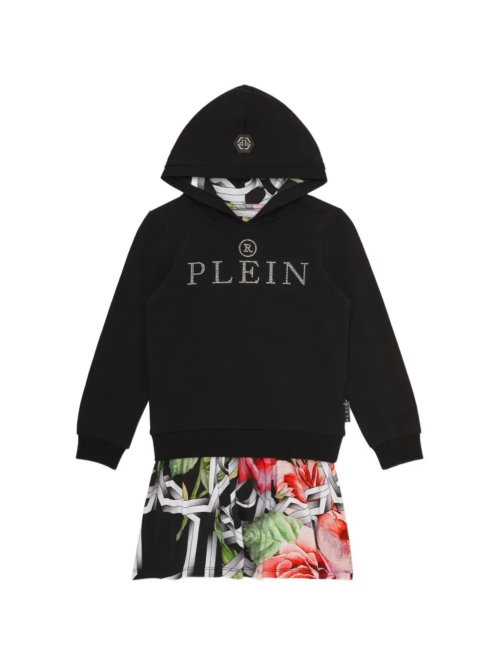 Philipp Plein Junior hooded logo dress - Black