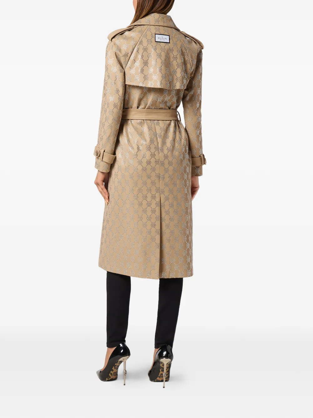 Philipp Plein Trenchcoat met monogram en ceintuur Beige